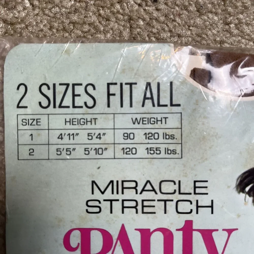 VTG 70s Retro Mod Miracle Stretch Pantyhose Nylons Beige Sz 1 Fit 4’11”- 5’4” US